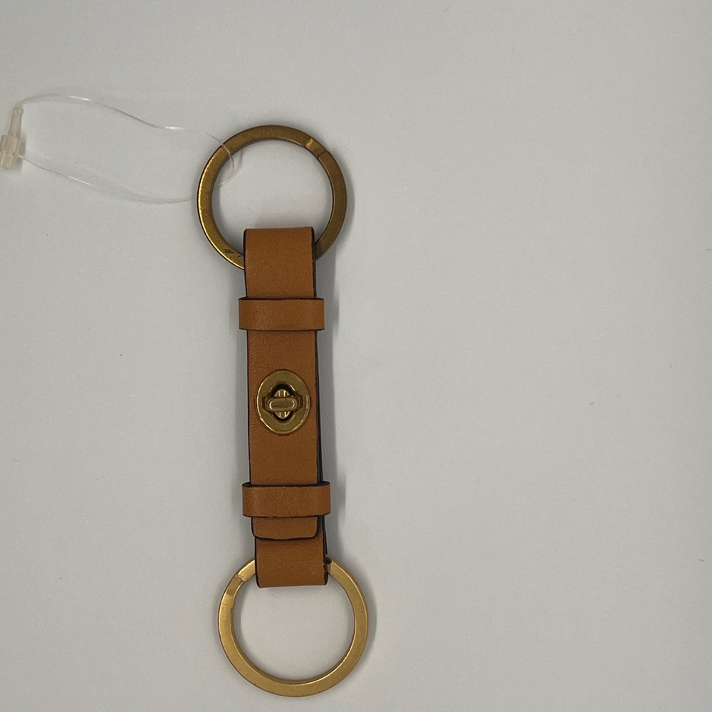 Coach Tan Leather Keychain with Brass Rings